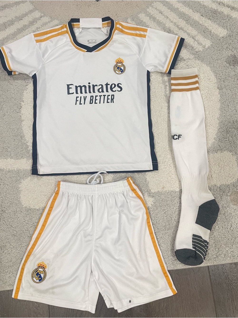 Real Madrid Kids White & Gold Soccer Jersey Set